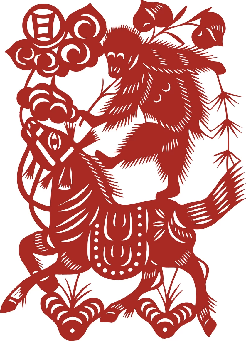 中国风中式传统喜庆民俗人物动物窗花剪纸插画边框AI矢量PNG素材【2219】